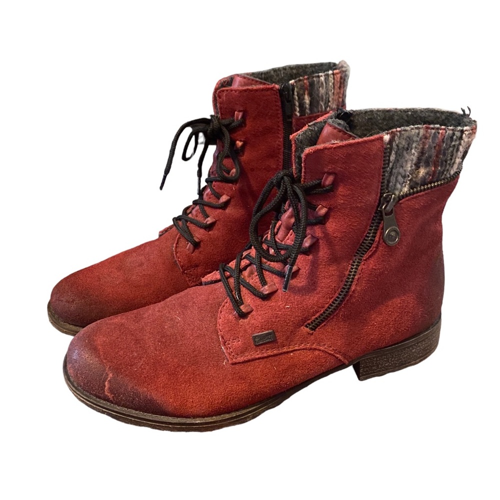 Rieker Red Lace Up Boots, leather, waterproof